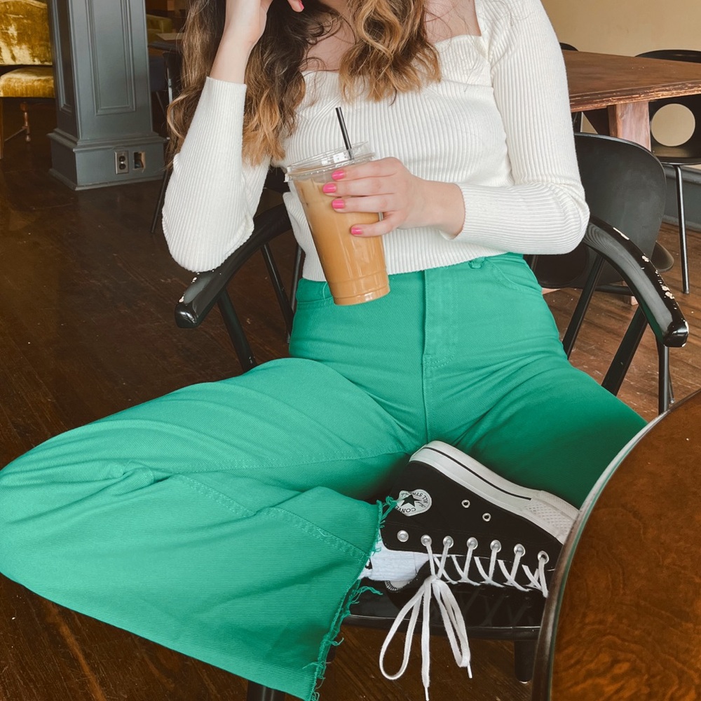 SHEIN Green Wide-Leg Jeans